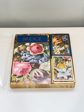 Vintage Caspari Bridge Card Set Floral Design Double Deck Score Pad Cottagecore